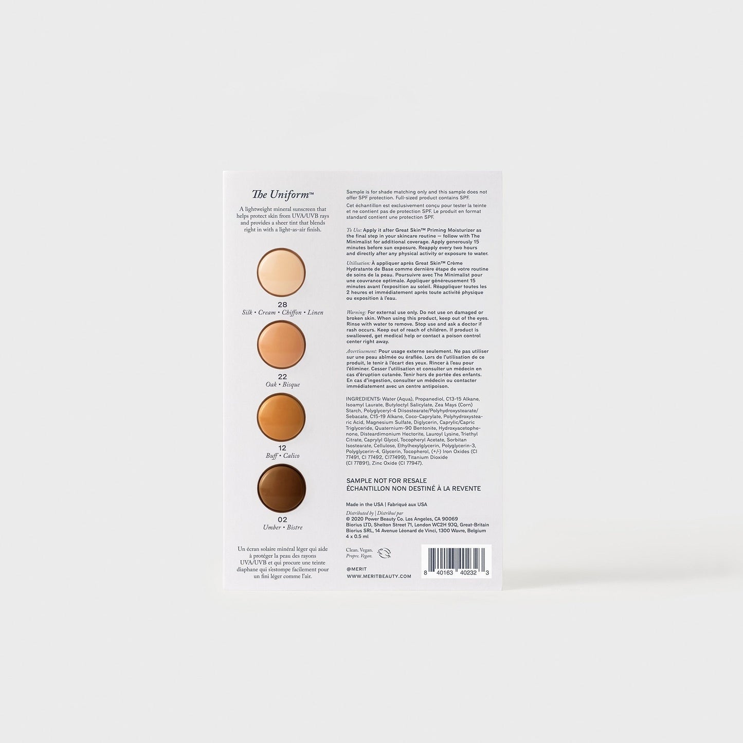 The Uniform SPF50 Sample Card